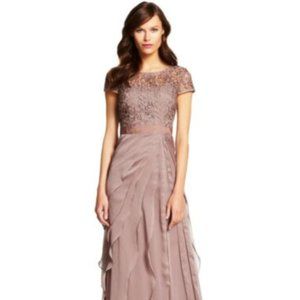 Adrianna Papell Beige Flutter Chiffon Bridesmaid Mother of Bride Dress Size 6P